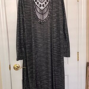 Ambiance dark Gray Long Sleeve cardigan duster with back lace inset 1xl